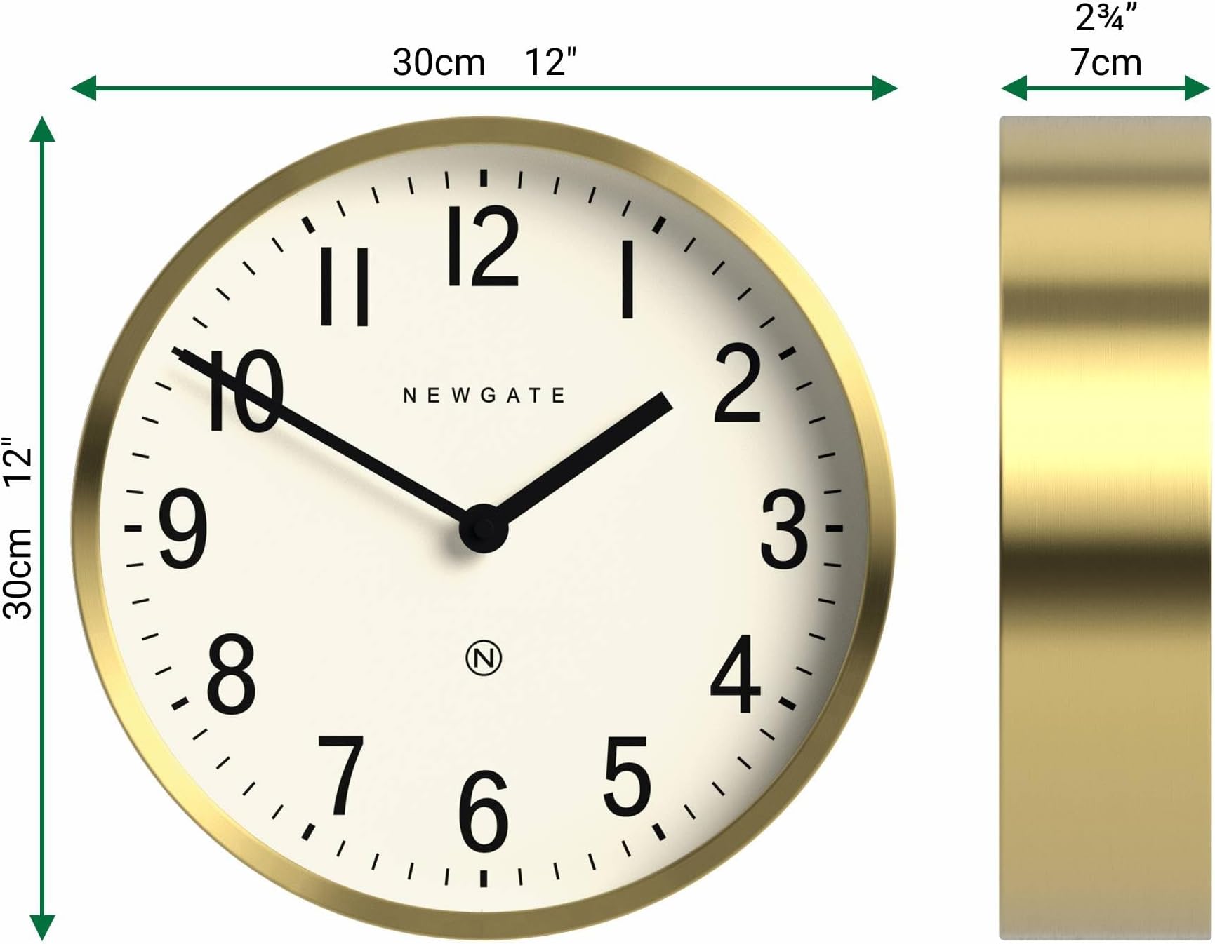 NEWGATE® Master Edwards wall clock | Mid century style clock | 30cm | Deep metal case with brass/gold finish | Modern retro design for kitchen, living room or office