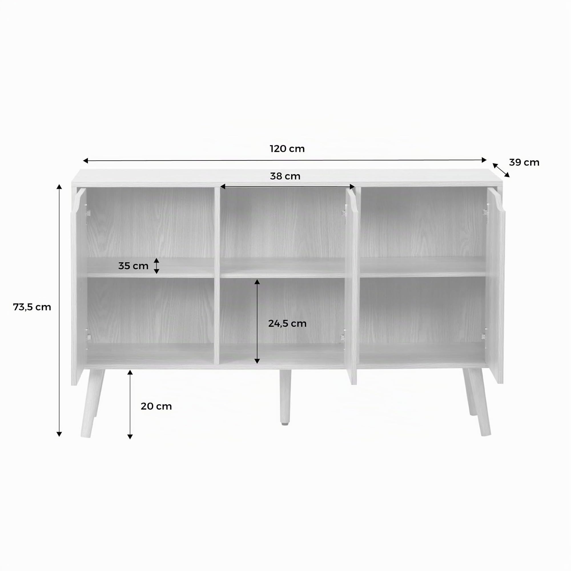 Alice's Garden sweeek - Buffet de Rangement Effet frêne 3 Portes et 3 étagères. Buffet Bas. 120cm