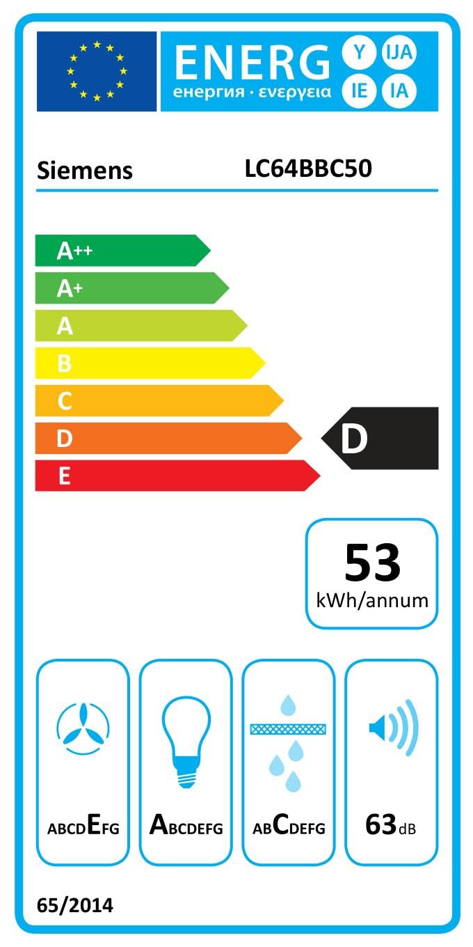 Siemens IQ100 LC64BBC50, 340 M³-h, Conduit, E, A, C, 63 DB - Electroménager