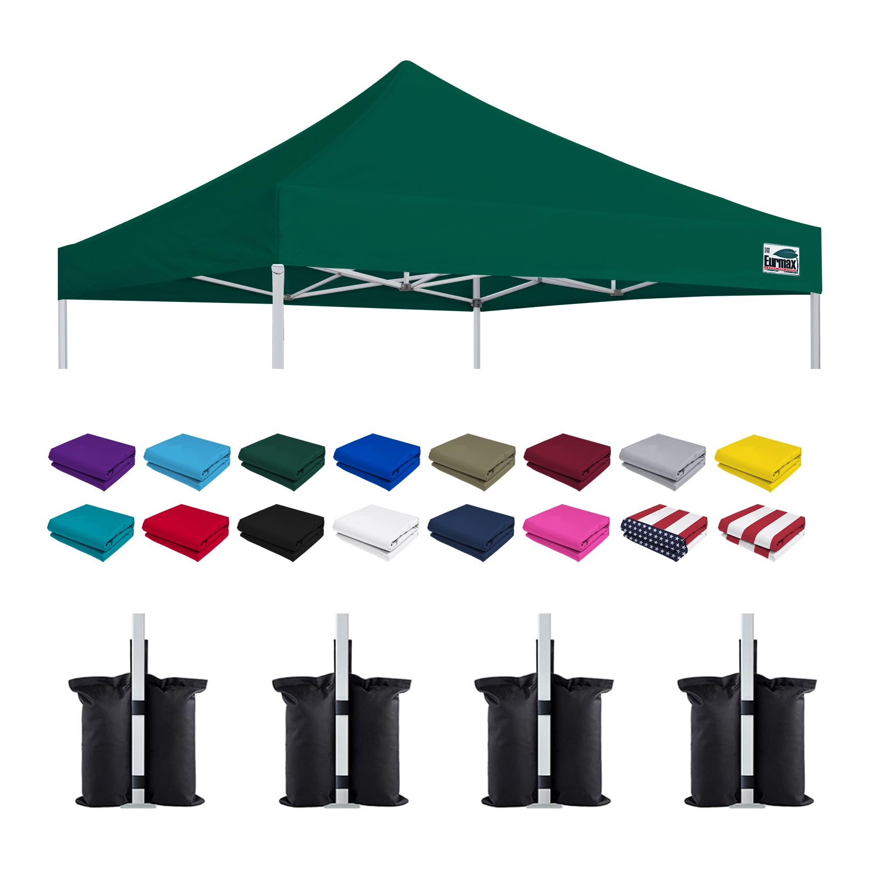 Eurmax USA 10x10 Pop Up Canopy Replacement Top,Universal Instant Canopy Cover ONLY,Heavy Duty UPF 50+ UV Protection,Water &amp; Wind Resistant Tarp,30+ Colors Available,Bonus 4 Sand Bags (Forest Green)