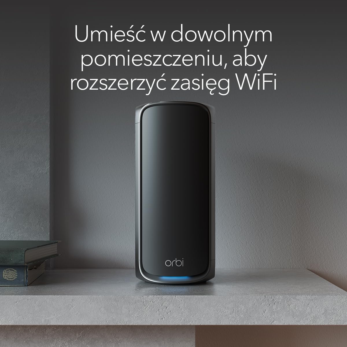 NETGEAR Orbi serii 970 Czteropasmowy system mesh (RBE970B) w wersji czarnej z dodatkowym satelitą — działa z istniejącym systemem mesh lub routerem 970 — zwiększa zasięg do 220 m² — BE27000 802.11be