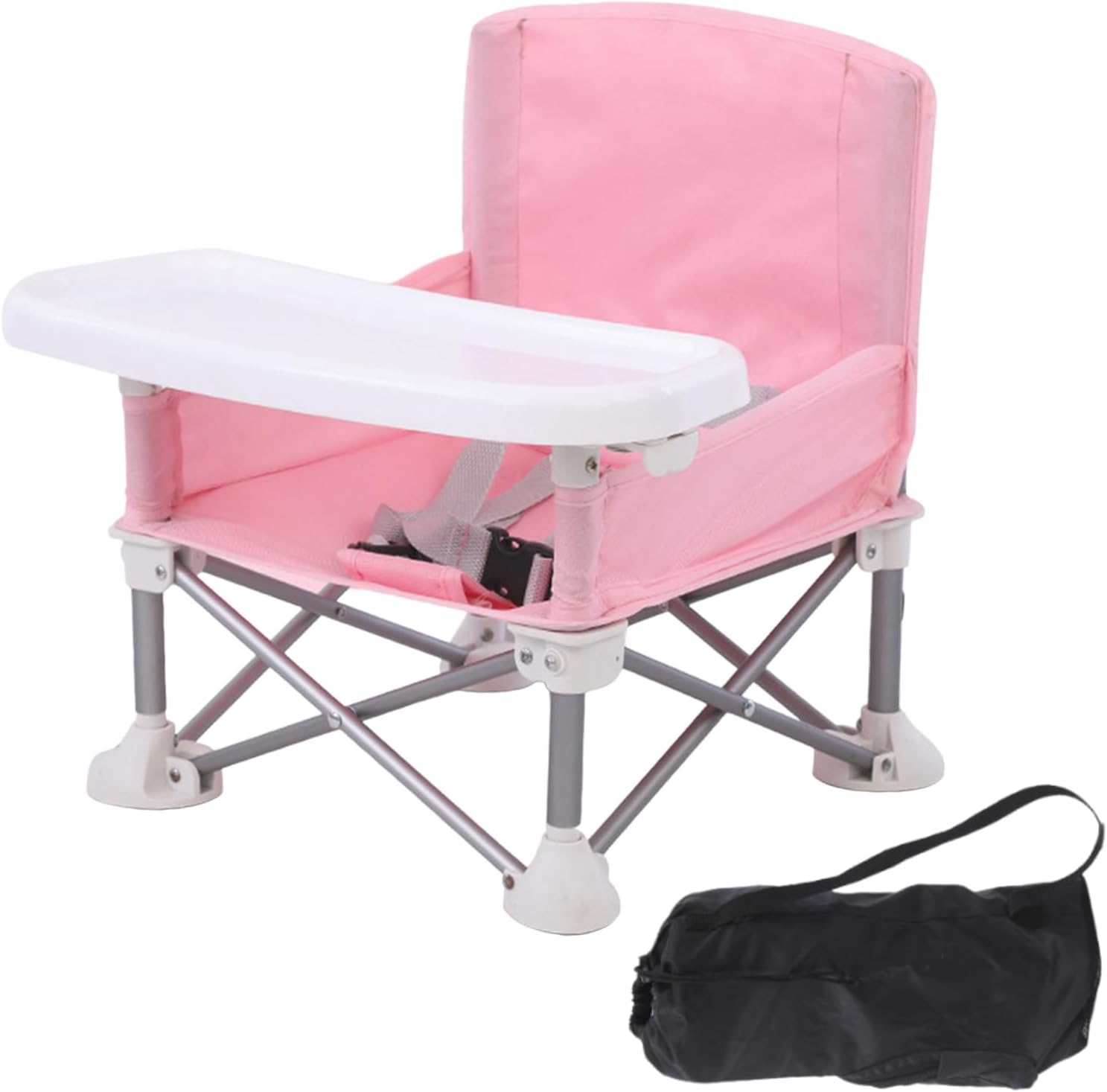 Colcolo Baby Seat Booster Toddlers Dining Seat Removable Tray with Travel Bag, Aluminum Alloy Baby Camping Chair with Tray Portable Folding Booster Feeding Chair for Children Toddlers Infants, Pink