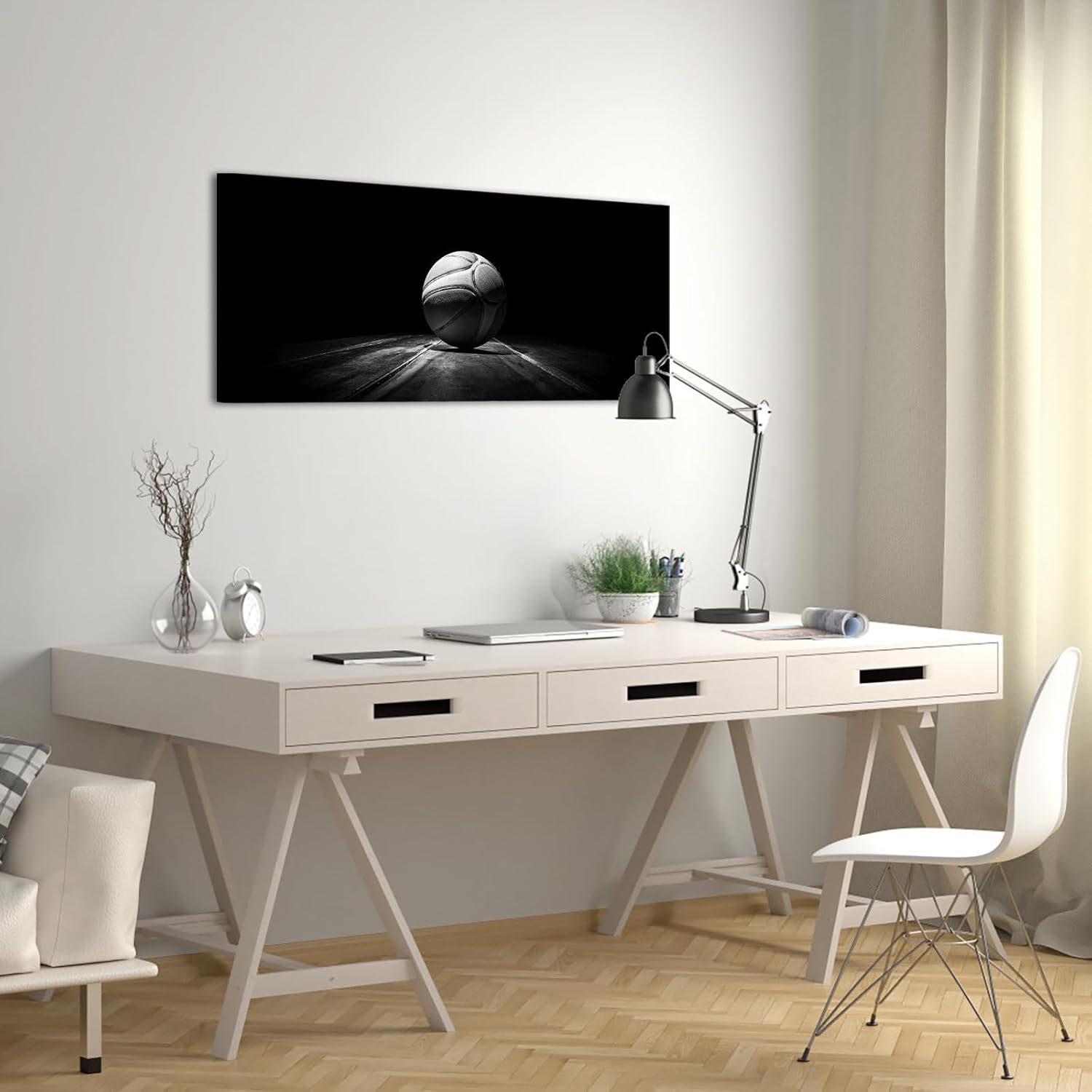 Nachic Wall Basketball Wall Art Canvas Black and White Men Cave Decor Sports Picture Print 20 x 48 inches