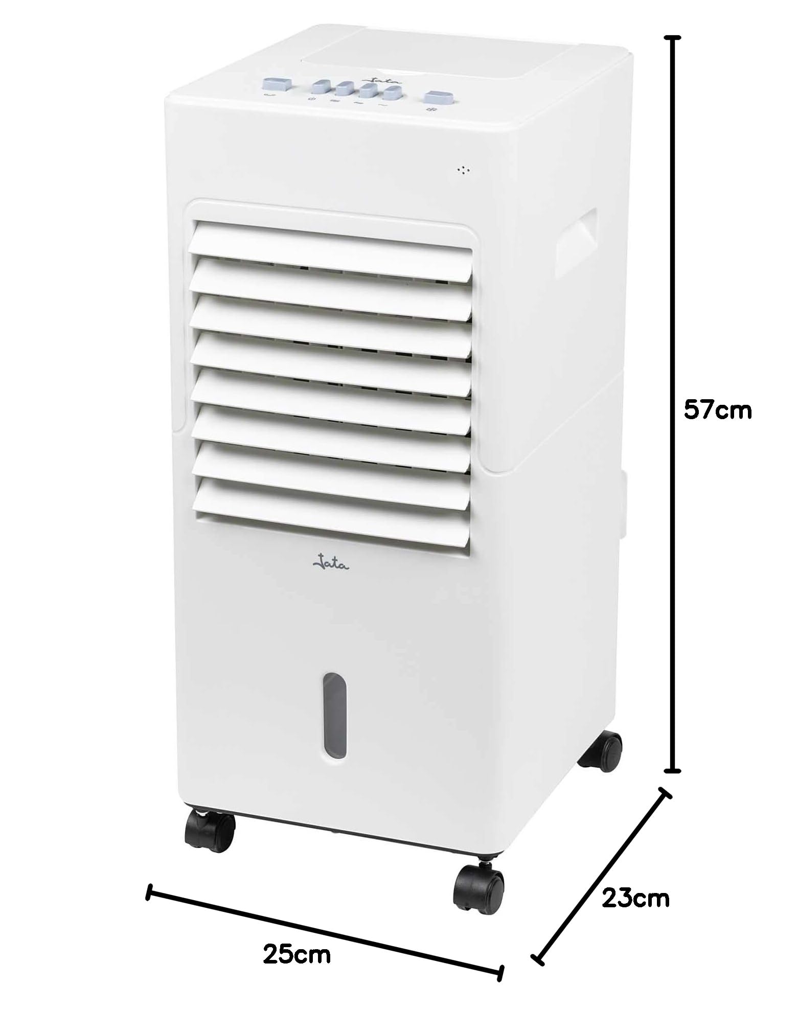 JATA JVAC2003 - Climatizador Portátil, purificador y humidificador. Enfriador de aire. Evaporativo. 3 velocidades. 6 L. Acumuladores para hielo. Silencioso Blanco