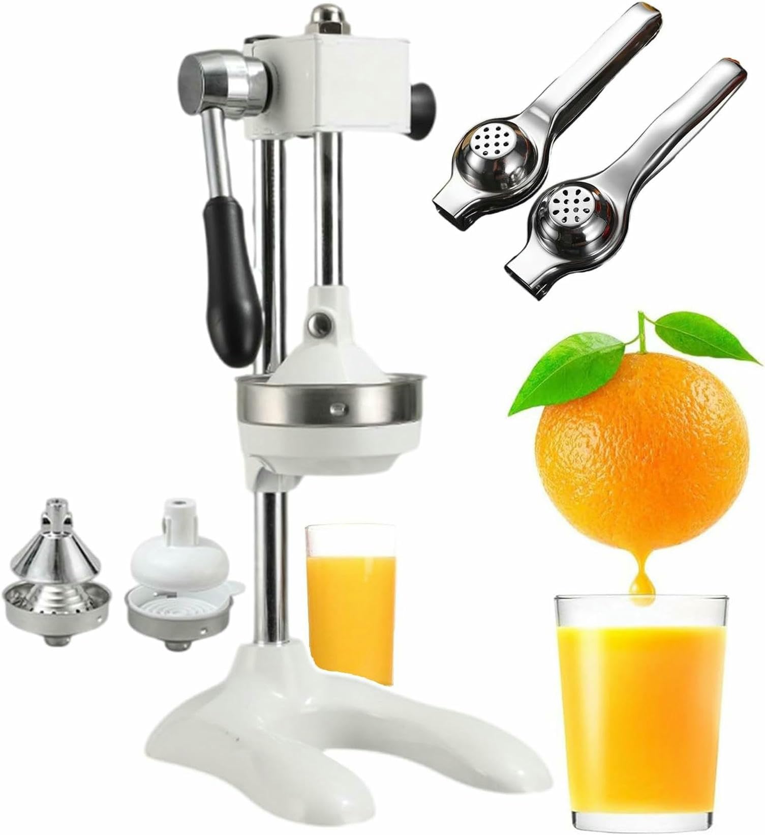 Zitrus Presse Saftpressen Für Kommerzielle Zitrus | Professionelle Zitrus Squeezer Und Brecher Mit 2 Formen | Edelstahl Manuelle Zitronenpresse Für Zitrone | 3s Quick Juice & Uniform Force, Weiß