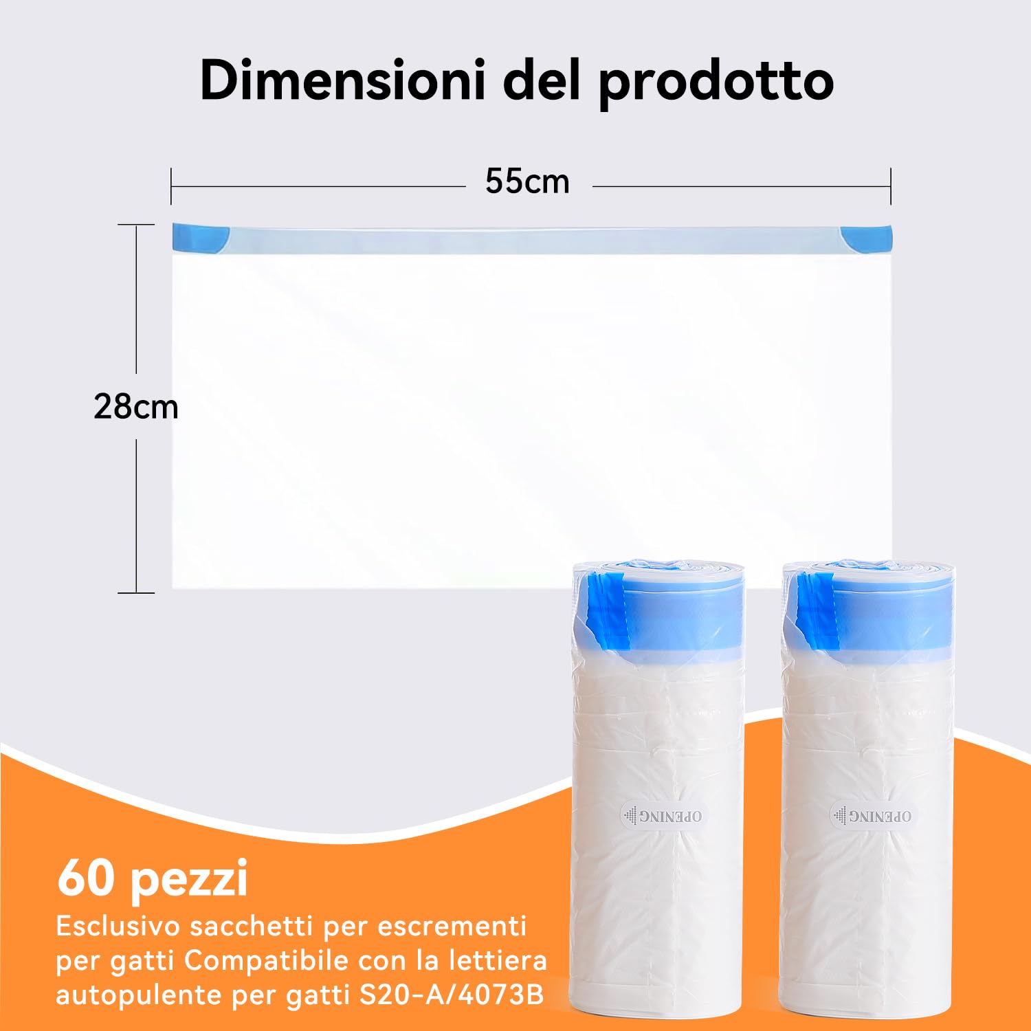 Sacchetti per Escrementi per Gatti 3 Rotoli*20, Sacchi per Lettiera Autopulente per Gatti FEELNEEDY, Ultra Resistenti, Spessi con Chiusura a Cordino