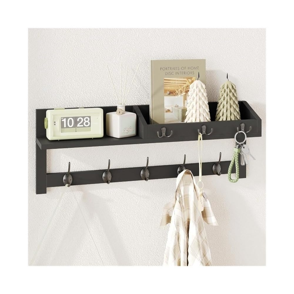YQINQIN83B Coat Hangers Wall Coat Rack with Shelf Entryway Hanging Wood Hooks for Hats, Jackets, Bags for Bedroom(Black)