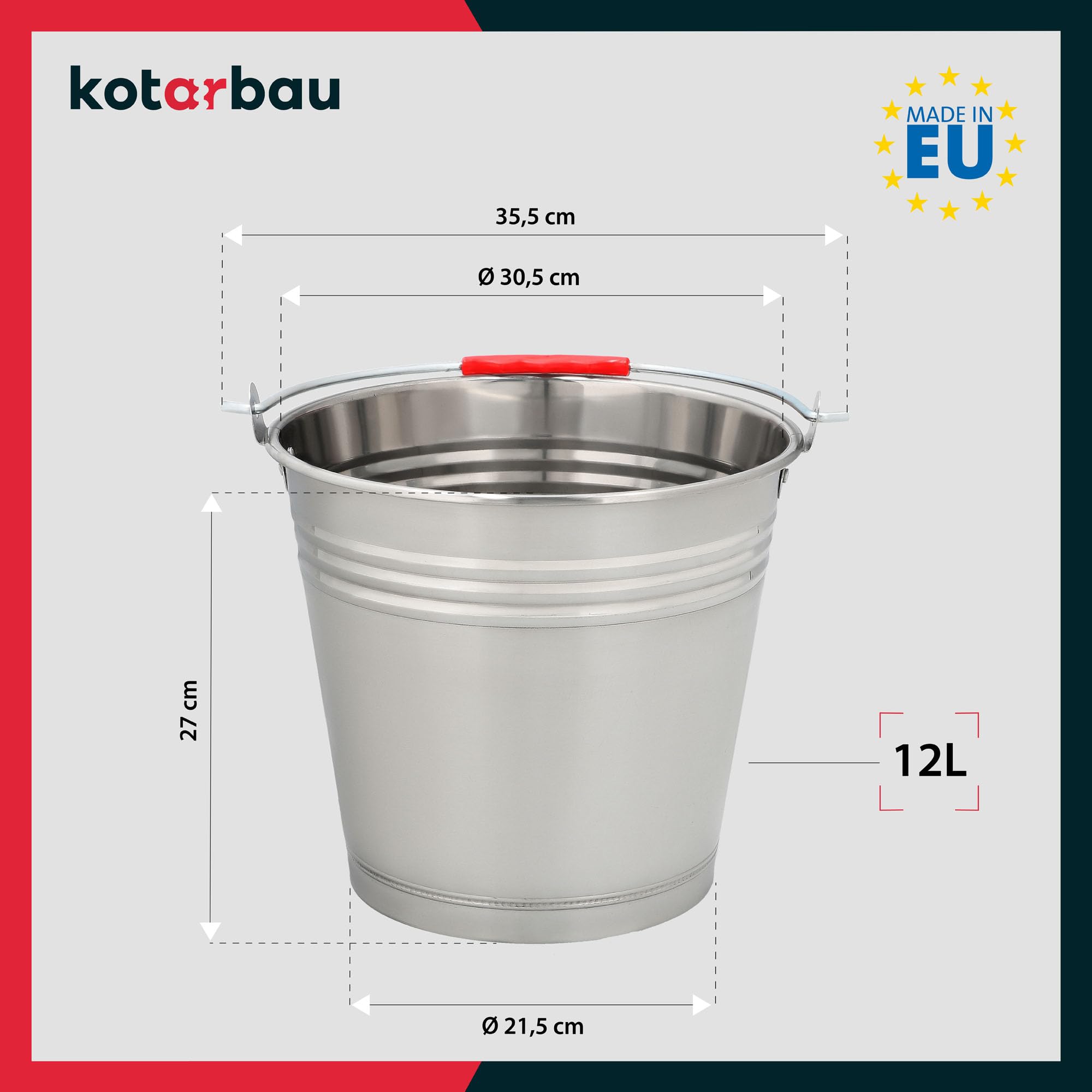 Wiadro Metalowe - 12 L - Wiaderko Gospodarcze - Przemysłowe - Budowlane - do Ogrodu - Stalowe Ocynkowane