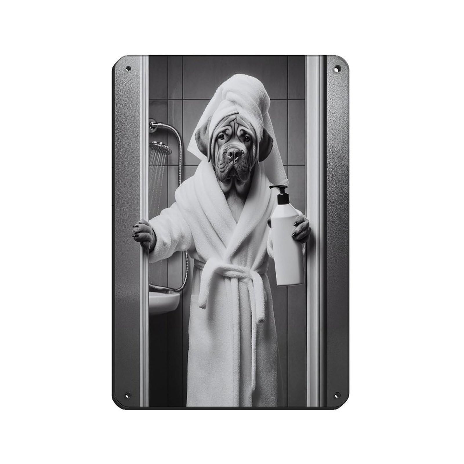 Lxwnze 20L X 30W Cm Mastiff Bathroom Art Poster Tin Sign Vintage Metal Pub Club Cafe Bar Home Wall Art Decoration Poster Retro 8X12inch(20X30cm)