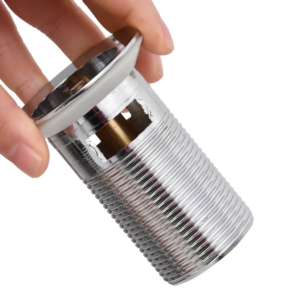 Ablaufgarnitur mit Überlauf Chrom Push Open Pop Up 6,4 x 6,4 x 9,1 cm Zink Messing 1¼ Zoll Anschluss für Waschtisch Bad Reinigung
