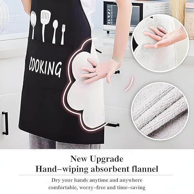 Image of VELVERI Waterproof Kitchen Cooking Apron for Women Men | Adjustable Bib with Hand Towel Wiping Patch | Large Pocket Oil & Stain Resistant | Cute Cartoon Rabbit Design