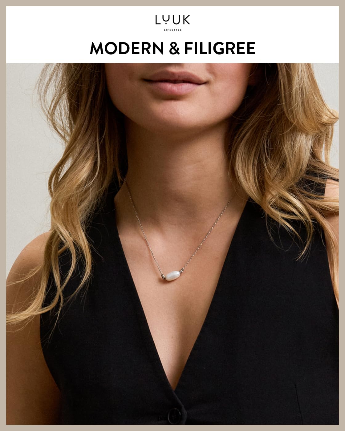 LUUK LIFESTYLE Collana con ciondolo diverso e acciaio inossidabile 50 cm, con carta HAPPINESS, idea regali donna, lei, ragazza, compleanno, natale, portafortuna, gioielli elegante, argento, or, rosa