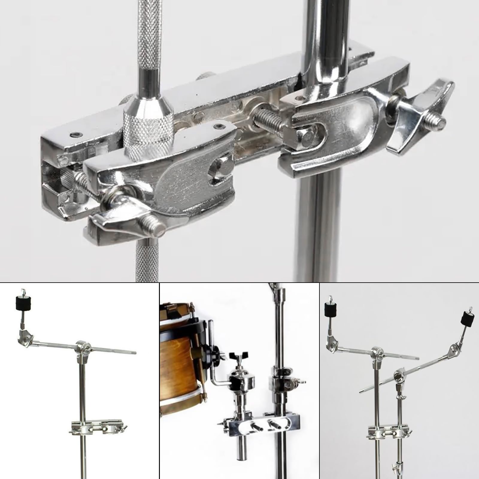 Supporto regolabile per piatti in acciaio inox, multi morsetto per tamburo, supporti e supporti per piatti, morsetto a doppia clip argento