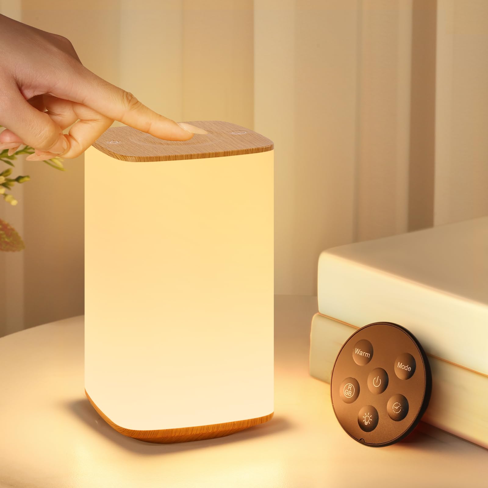 Nachttischlampe Touch Dimmbar mit Fernbedienung, 256 RGB 3 Warmes & Timer | 3000mAh Akku 11-75h Laufzeit, Stufenloses Dimmen, Timer 1/2/3h Abschaltautomatik–ideal für Stromausfall Babyzimmer Nachtlicht