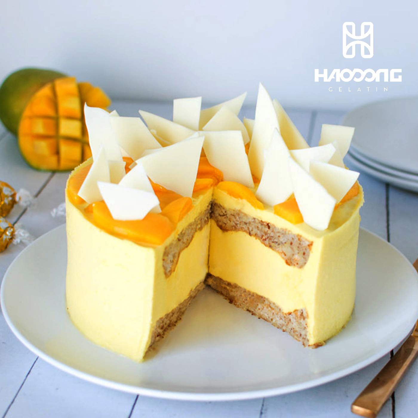 Haodong Beef Gold Leaf Gelatin Sheets - 1KG/2.2LBS (About 500Sheets) 200Bloom Gelatin Leaves for Mousse Mirror Glaze Cream Cake Dessert Jellies