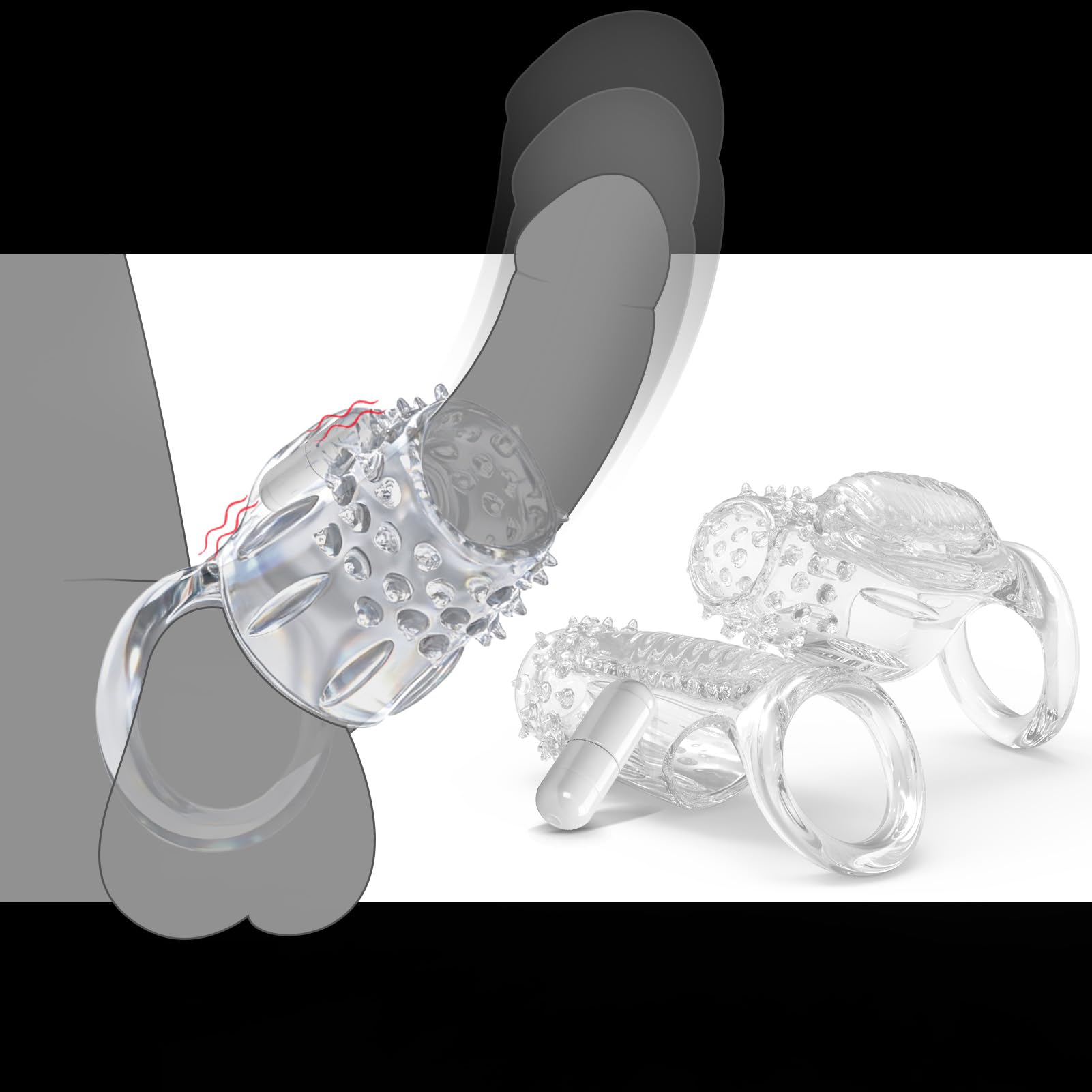 Penis Sleeve Vibrating Cock Ring Set Pack of 2 Adult Sex Toys for Men Reusable Cock Sleeve Couple