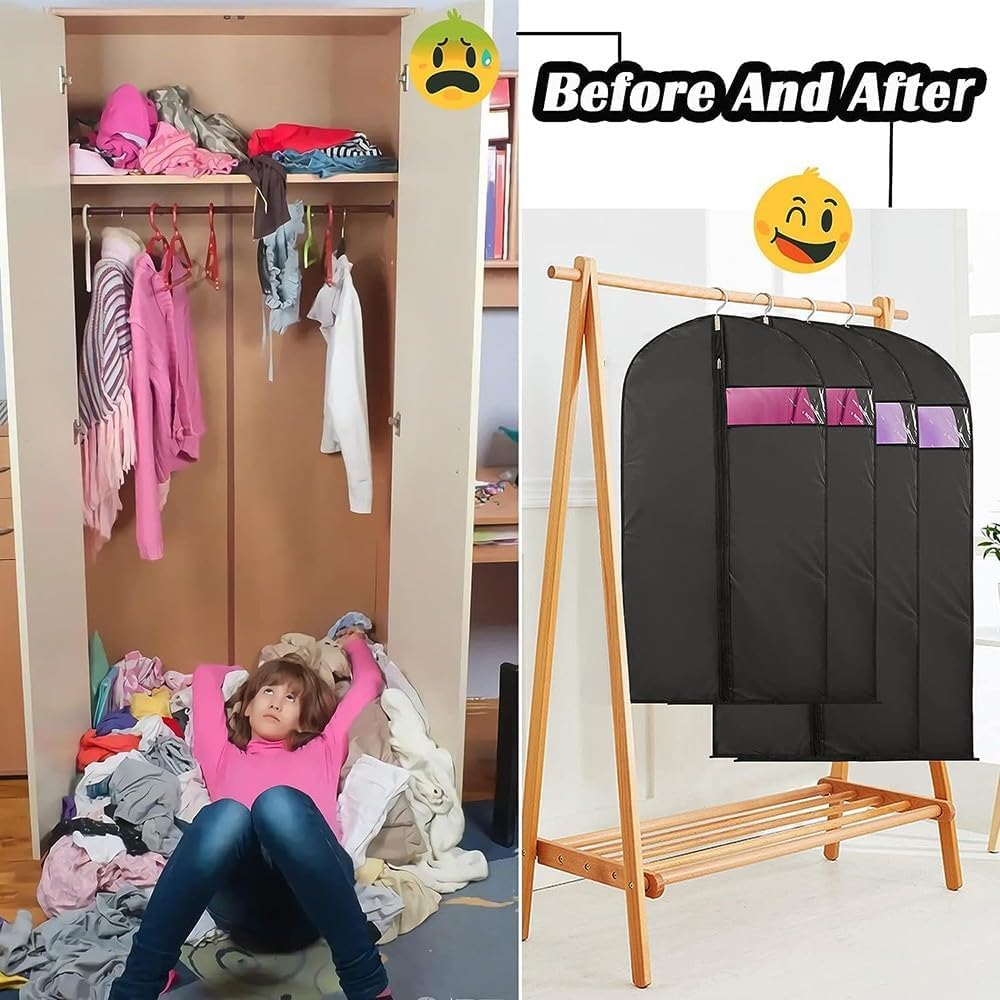 Bolsas de ropa para trajes y vestidos, fundas de ropa a prueba de polvo con ventana transparente, protectores de traje a prueba de polillas para almacenamiento en el armario y viajes