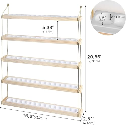 Miniatura 3 de J JACKCUBE DESIGN Estante de exhibición de aceites esenciales de montaje en pared con 5 niveles para 70 botellas, marco dorado y organizador de