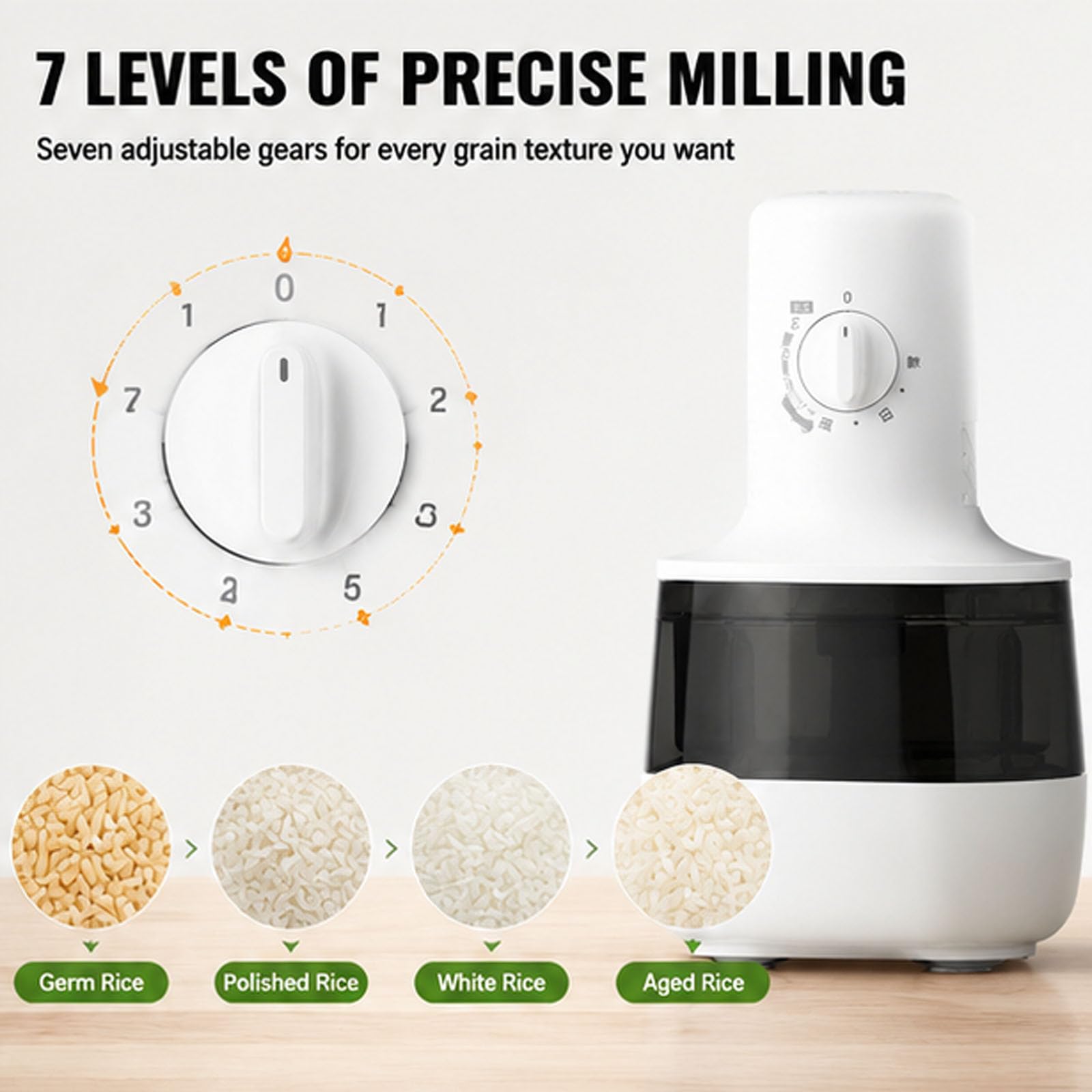 Separatore automatico di riso, 3 minuti per produrre riso, Macchina per sbucciare il riso per uso domestico da 320 ml, Precisione di fresatura di 7 ingranaggi, per grano e cereali domestici