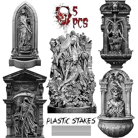 KKEATOY Tombstones Halloween Decor(5 Pack) RIP Graveyard Tombstone Yard Stake Signs for Halloween Outdoor Lawn Yard Decorations,Include 5 Tombstones and 10 Plastic Stakes Cover