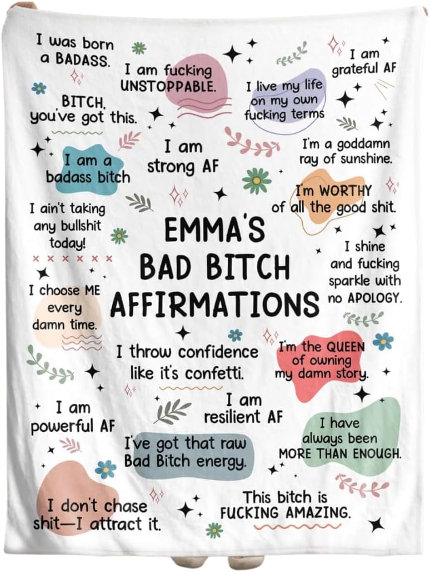 Bad Bitch Affirmations Blanket - Personalized Blanket, Friends, Badass Women Gift