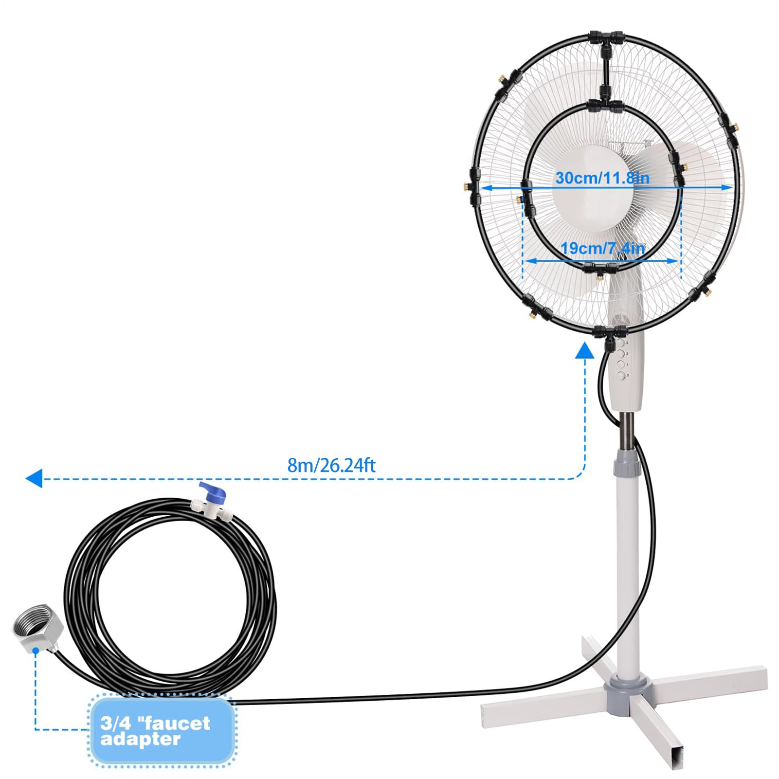 Fan Misting Kit – Fan Mister per esterni, sistema di raffreddamento a nebbia per esterni, kit di aggiornamento Mister Misting, ventilatore ad acqua, per patio, con 6 ugelli rimovibili