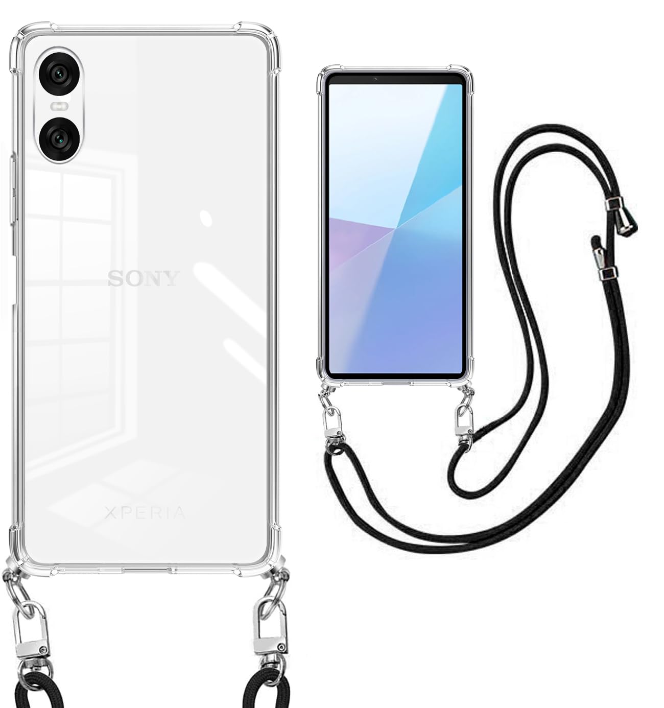 weiaoluo SONY Xperia 10 VI ケース クリア ショルダー SO-52E SOG14 携帯カバー耐衝撃 エクスペリア10 VI カバー xperia10 vi スマホケース 肩掛け 斜めかけ 縄掛けケース 透明 TPU Xperia10 6 ソニー携帯ケース 薄型 軽量 紐付き 織りストラップ付き ネック 取り外し可能 四隅强化保護 バンパー衝撃吸収(クリア)