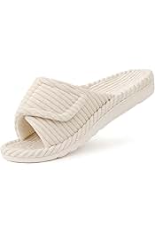 Orthopedic House Slippers for Women Adjustable Arch Support Indoor Slippers Open Toe Corduroy Bedroom Shoes