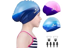2 Pack Toddler Swim Caps for Girls Age 3, Unisex Waterproof Silicone Swimming Cap