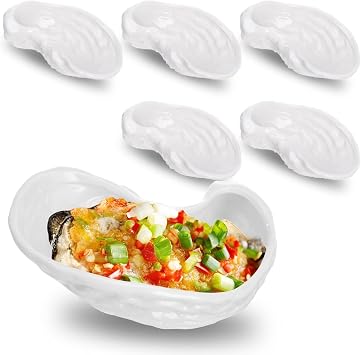 6Pcs Oyster Plate,Ceramic Shell Plates Oyster Shells,Seafood Oyster Tray Serving Plates,White Oyster Grilling Baking Dish,Reusable Platter for Scallops,Cooking,Shrimp,Clams,Seafood and Serving