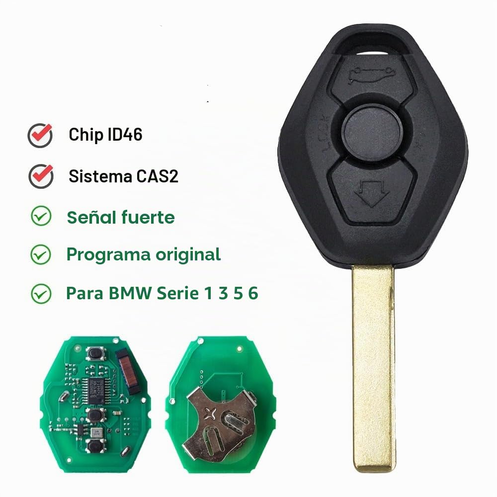 Llave Funda de Coche Mando a Distancia para 434 MHz 3 Botones, Carcasa para BMW CAS2 Serie 5 E46 E60 E83 E53 E36 E38 E39 ID46 Chip HU92