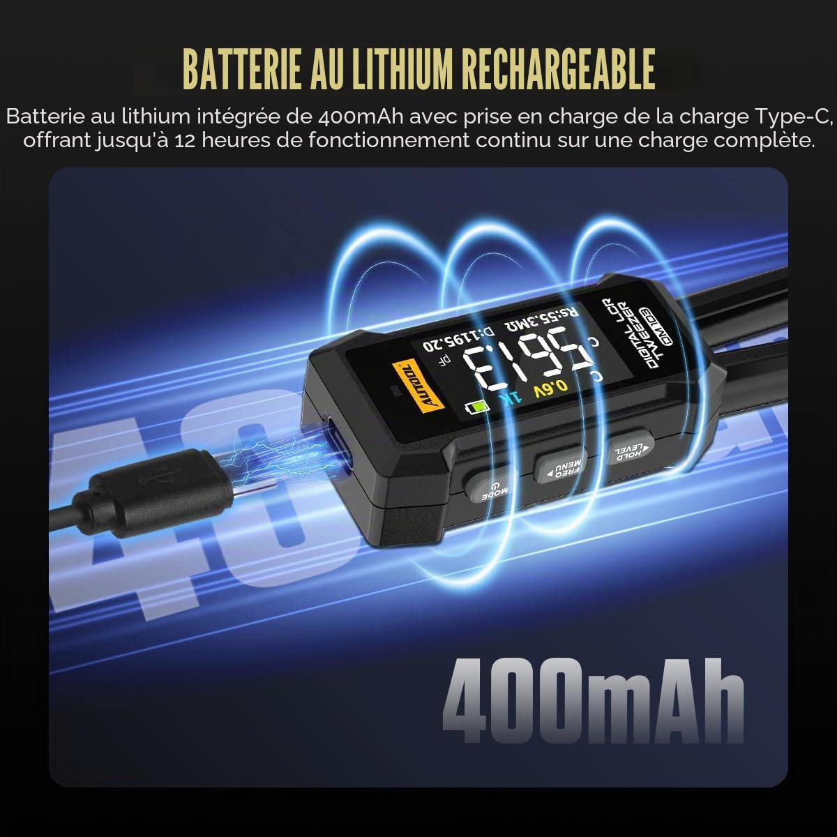 AUTOOL Pince multimètre numérique LCR, testeur CMS 6-en-1, écran OLED, rechargeable, mesure de résistance de 10 mΩ à 10 MΩ, de capacité de 1 pF à 20 mF et d'inductance de 1 µH à 60 H, pour automobile