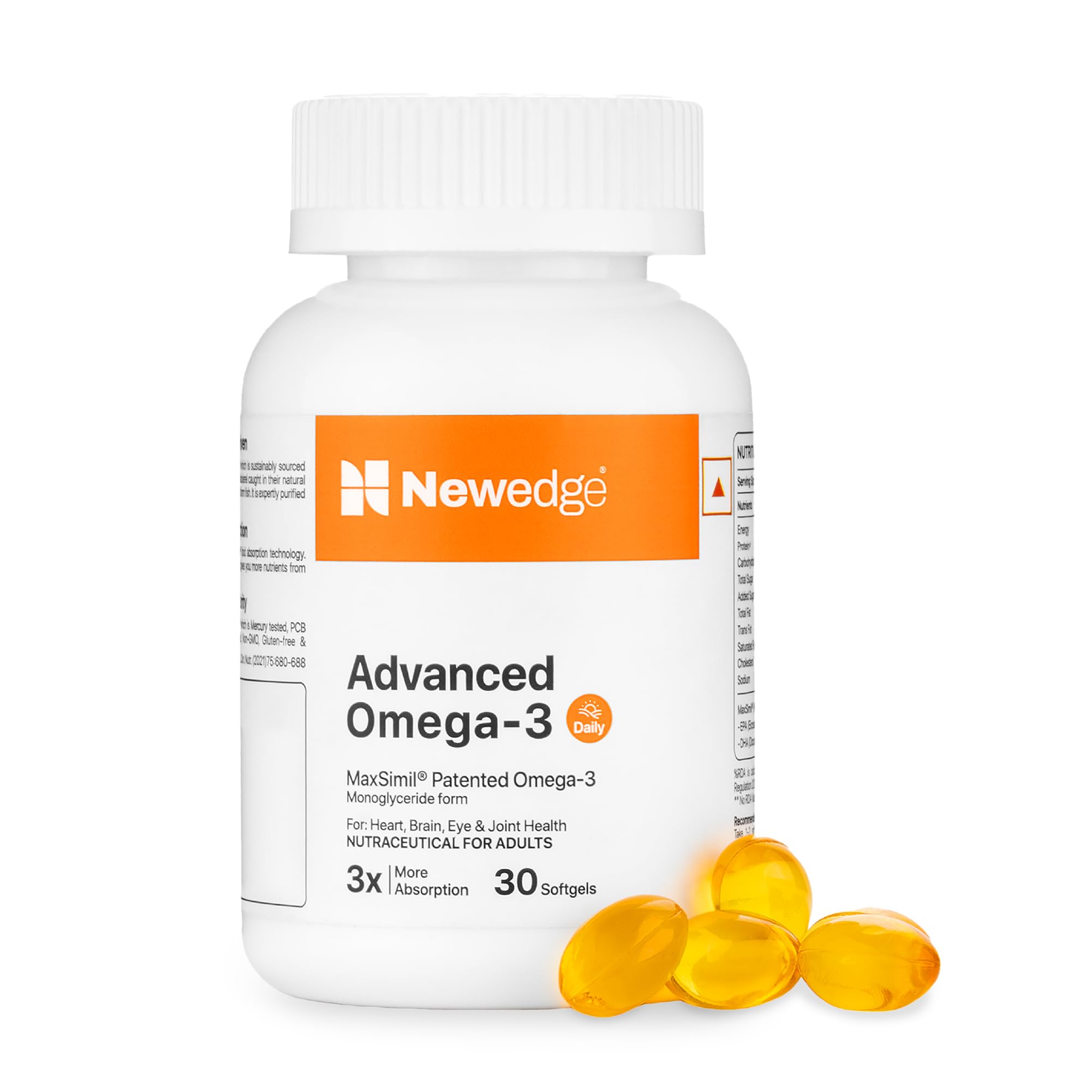Newedge Advanced Omega-3 | MaxSimil Monoglyceride Fish Oil | 3X Higher Absorption than Regular Fish Oil | EPA DHA Supplement | Norway Purified | No Fishy Burps | 30 Softgels-image-46