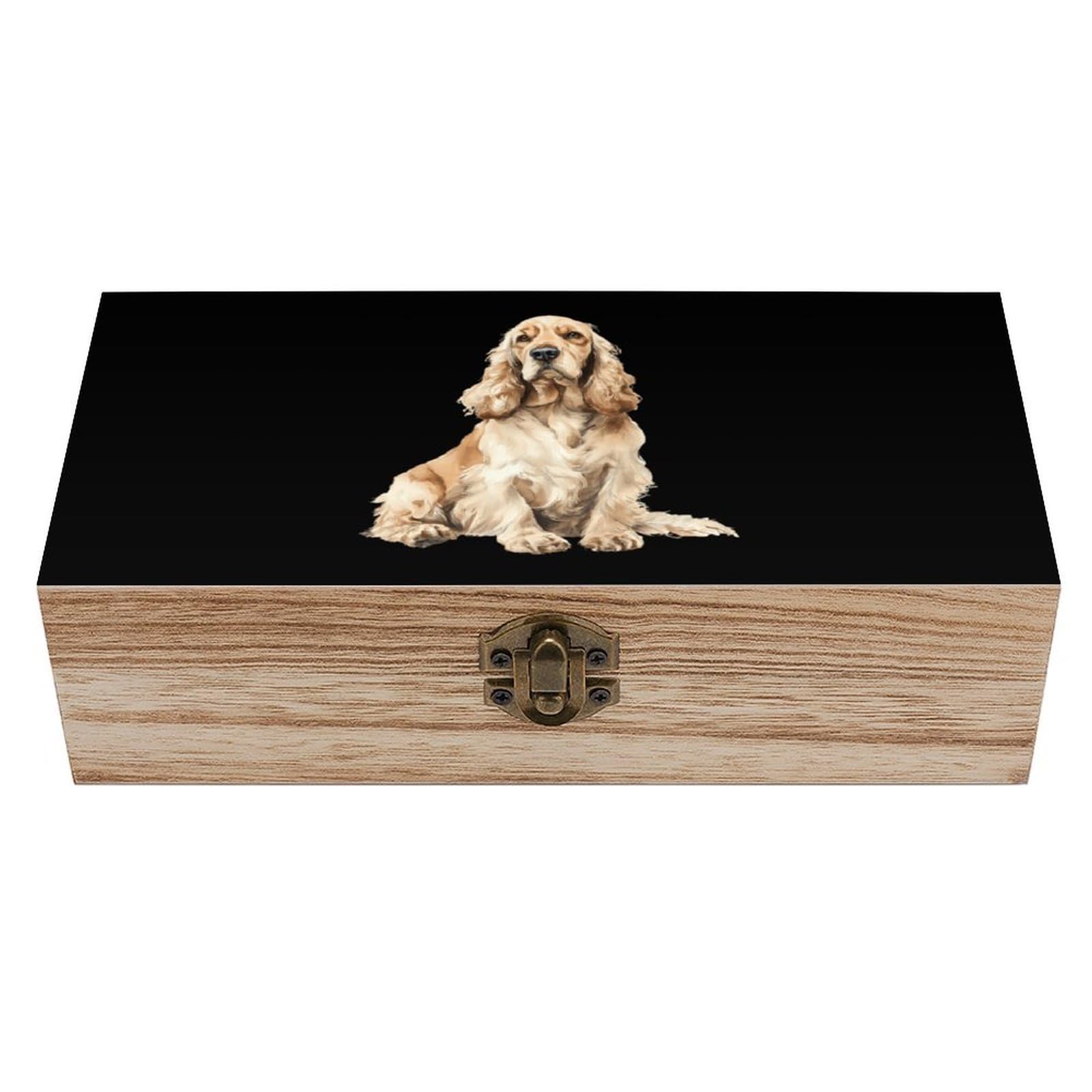 HLBSDM Cocker Spaniel Dog Wooden Storage Box Craft Memory Keepsake Treasure Chest Box Jewelry Organizer