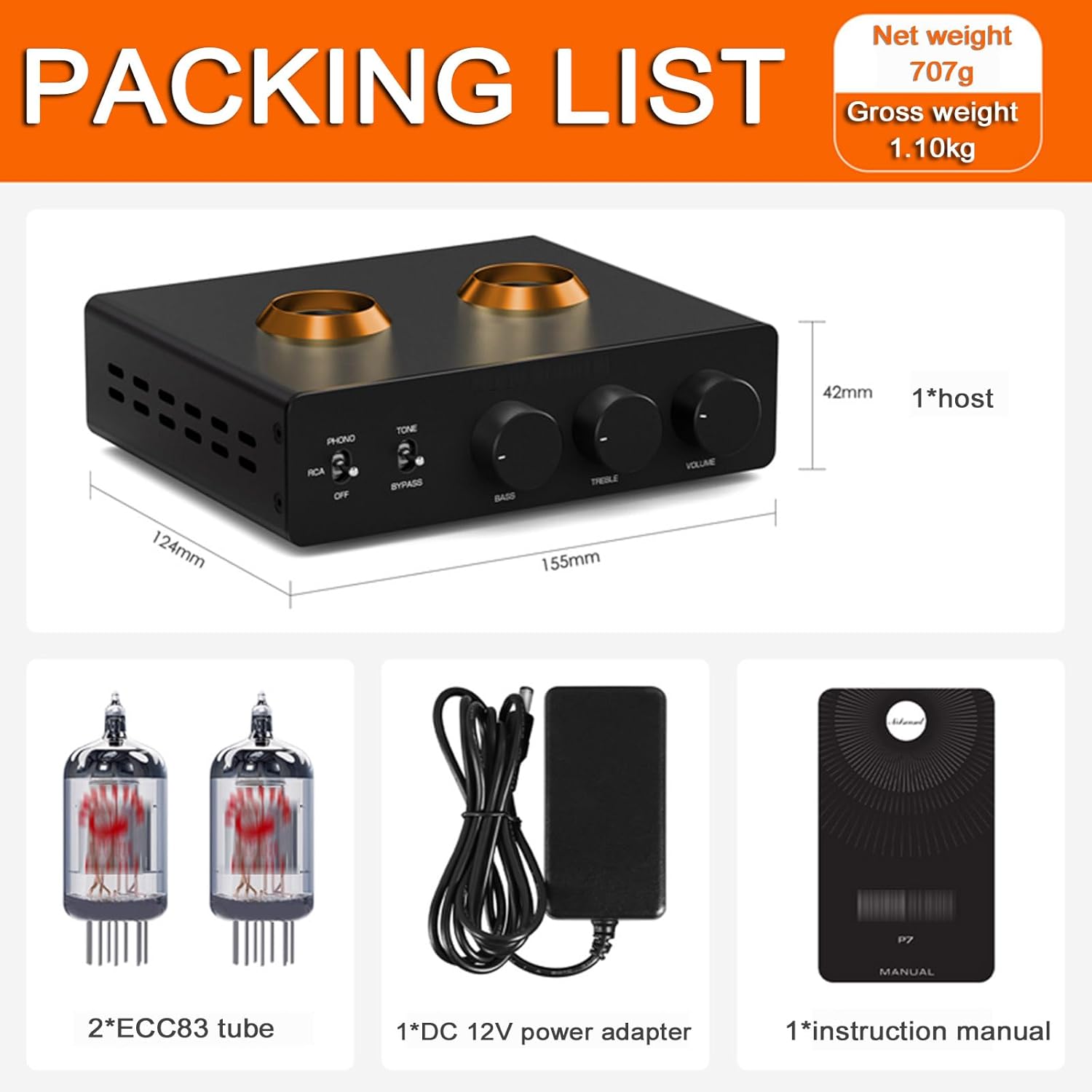 HiFi Vinyl Tube Phono Amplifier, Audiophile Preamplifier, ECC83 Tube, L/R Stereo, MM Phono/RCA Input, RCA/XLR Output, with HPF Technology, for Home Audio