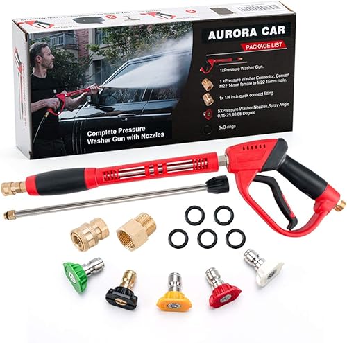 AURORA CAR Pistola de lavado de alta presión, 40 pulgadas, 5000 PSI, con extensión de varilla de repuesto, juego de 5 puntas de boquilla, con