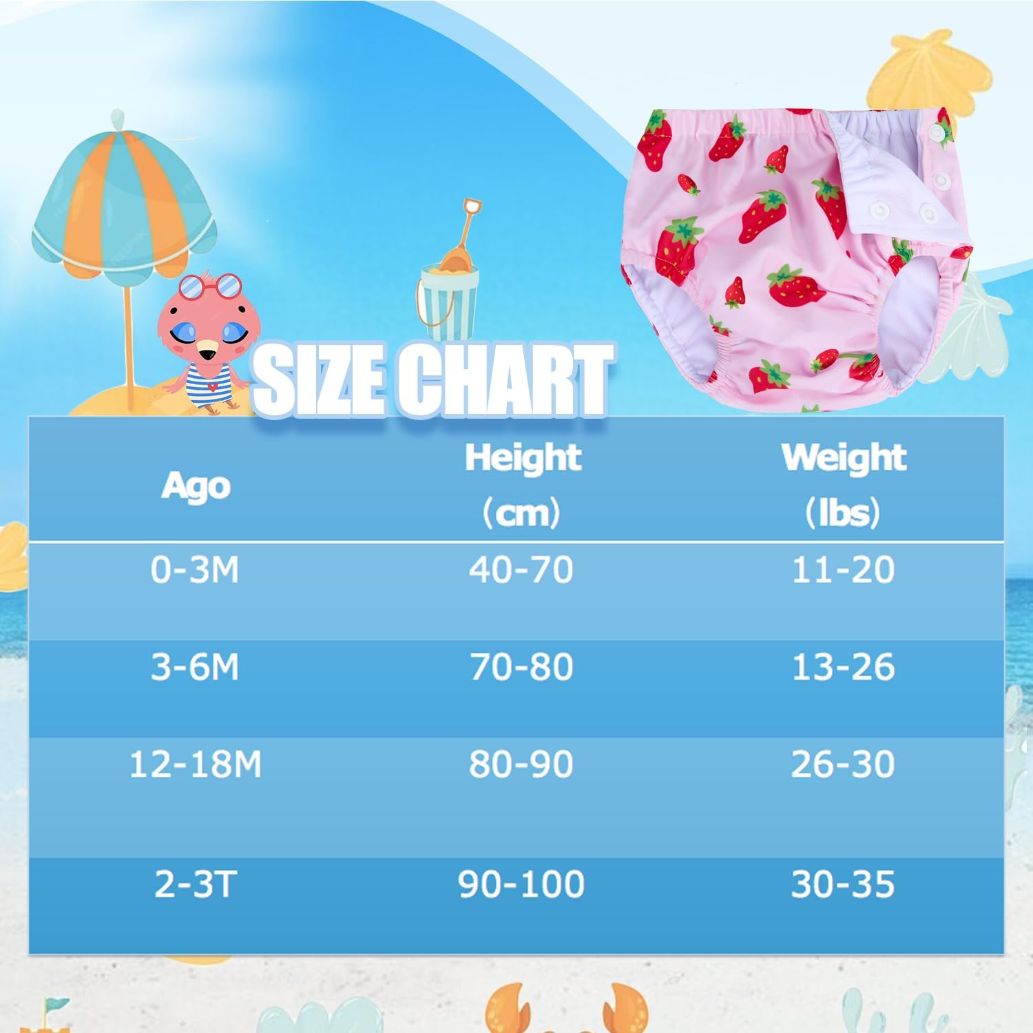 Baby Newborn Reusable Swim Diapers Washable Toddler Unisex Swim Diaper Infant Swimming Diapers (Pink Strawberry, 2-3 T) - Image 5