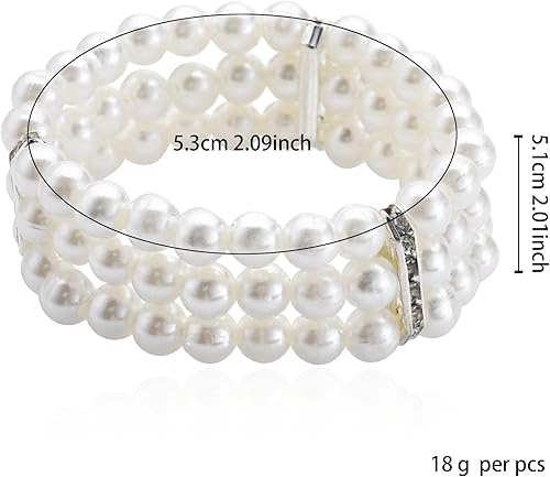 Miniatura 6 de Pulsera de perlas de imitación de 3 filas para mujeres y niñas, vintage, multicapa, con diamantes de imitación, pulsera elástica de perlas para