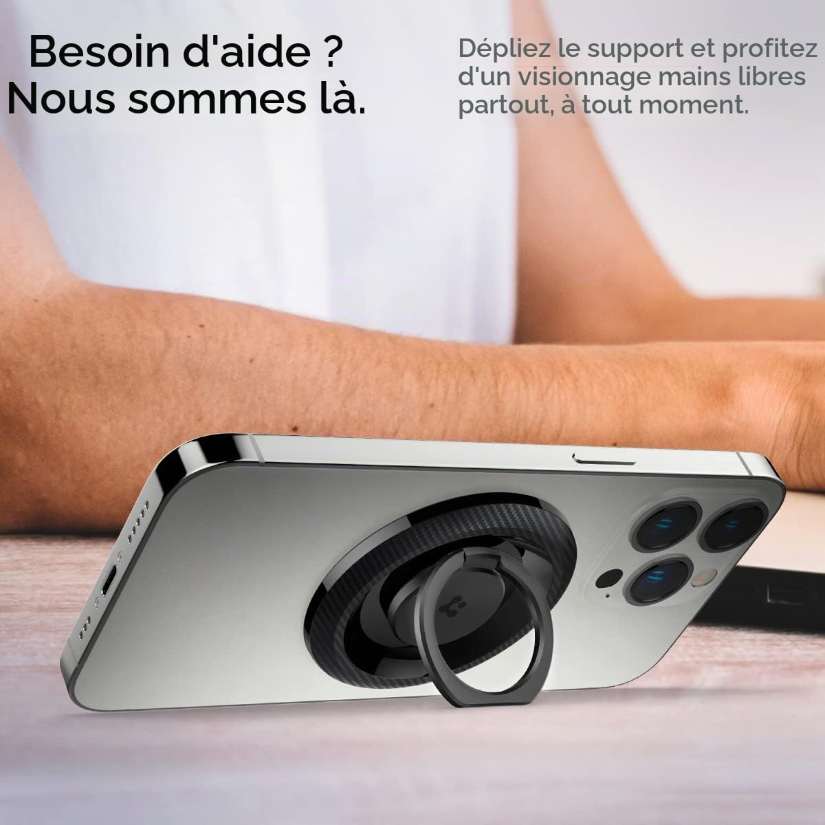 Spigen O-Mag Anneau MagSafe, 360° Rotation, Poignées Téléphone Magnétique Compatible avec iPhone 17 17e 16 15 14 13 Pro Max et Coque MagSafe/Pixelsnap pour Samsung S26 S25 Ultra, Pixel 10 10a - Carbon