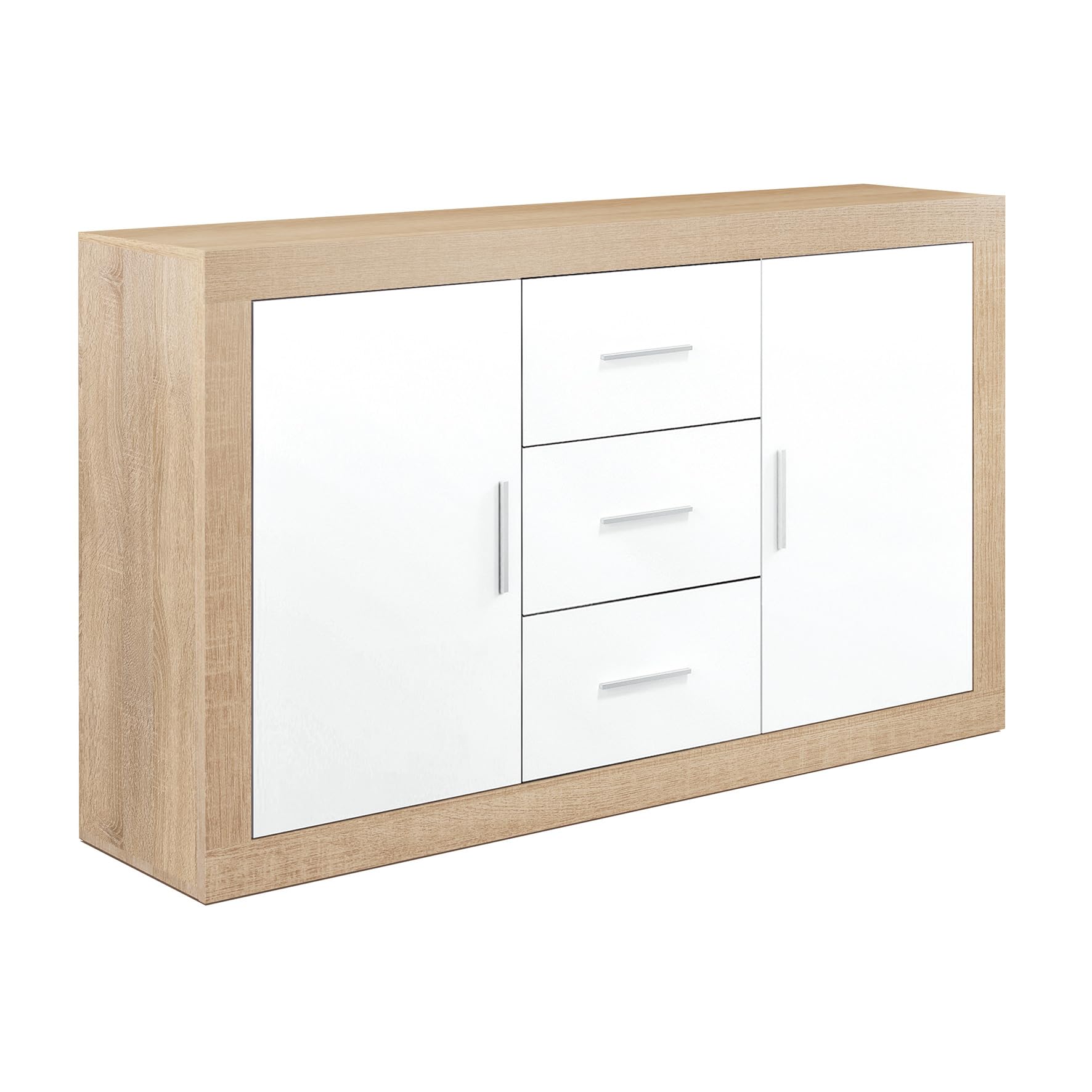 Buyqualia - Aparador Moderno de 2 Puertas y 3 Cajones - Cambrian Blanco - 134x78x35 cm