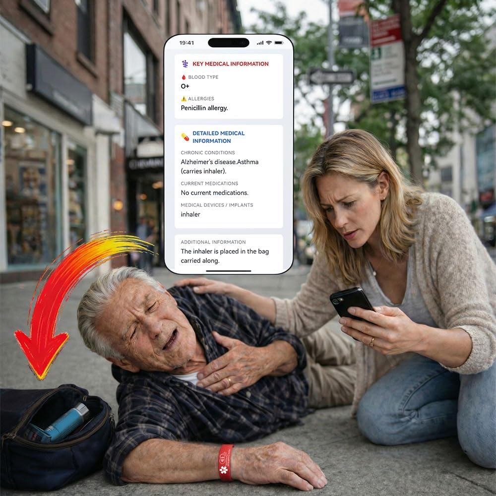 1 Pc medical life alert silicone digital ID emergency bracelets Waterproof adjustable NFC tap wrist bands for women men elderly Diabetes allergy Seizure epilepsy Pacemaker Autism