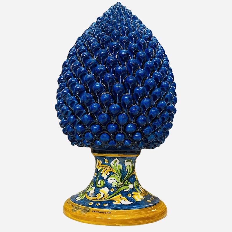 Piña siciliana de cerámica azul de Caltagirone de 40 cm de alto