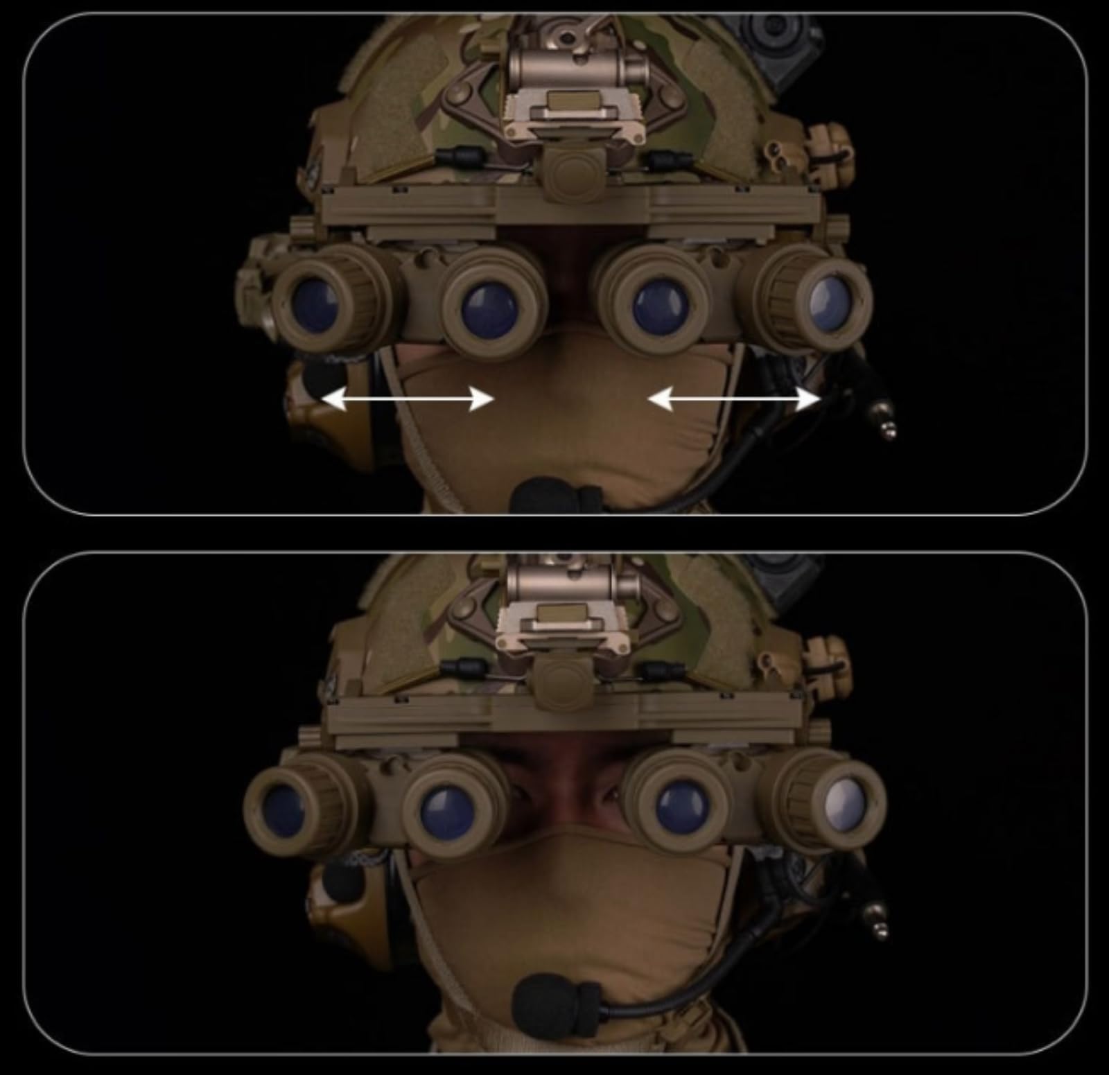 Modèle de lunette de visée tactique Airsoft, casque de nuit avec compartiment à piles factice, véritable casque tactique CS, équipé d'accessoires de visée nocturne à quatre yeux pour les tournages de