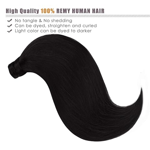 Miniatura 6 de Lacer Extensiones de cabello humano real, color negro natural, 22 pulgadas, extensiones de cabello humano Remy, 22 pulgadas, extensiones de cabello