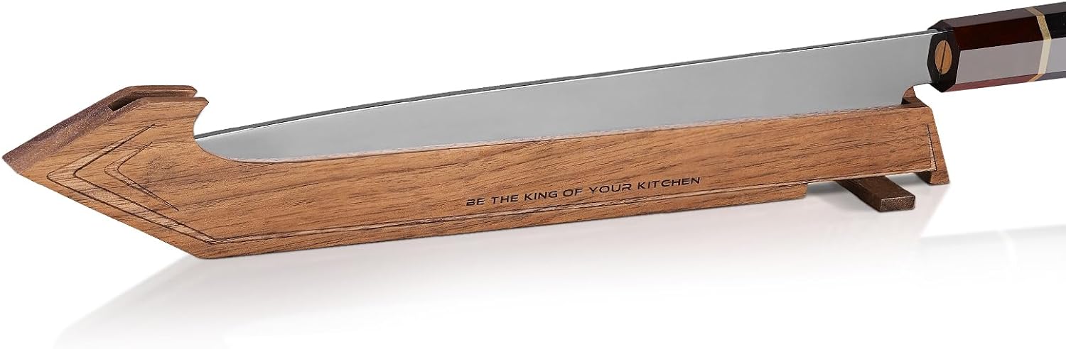 FINDKING Magnetic Edge Guard with Stand, Walnut Wood Blade Cover & Mini Knife Block for Counter Storage, Portable Protector for 8” Chef Knife