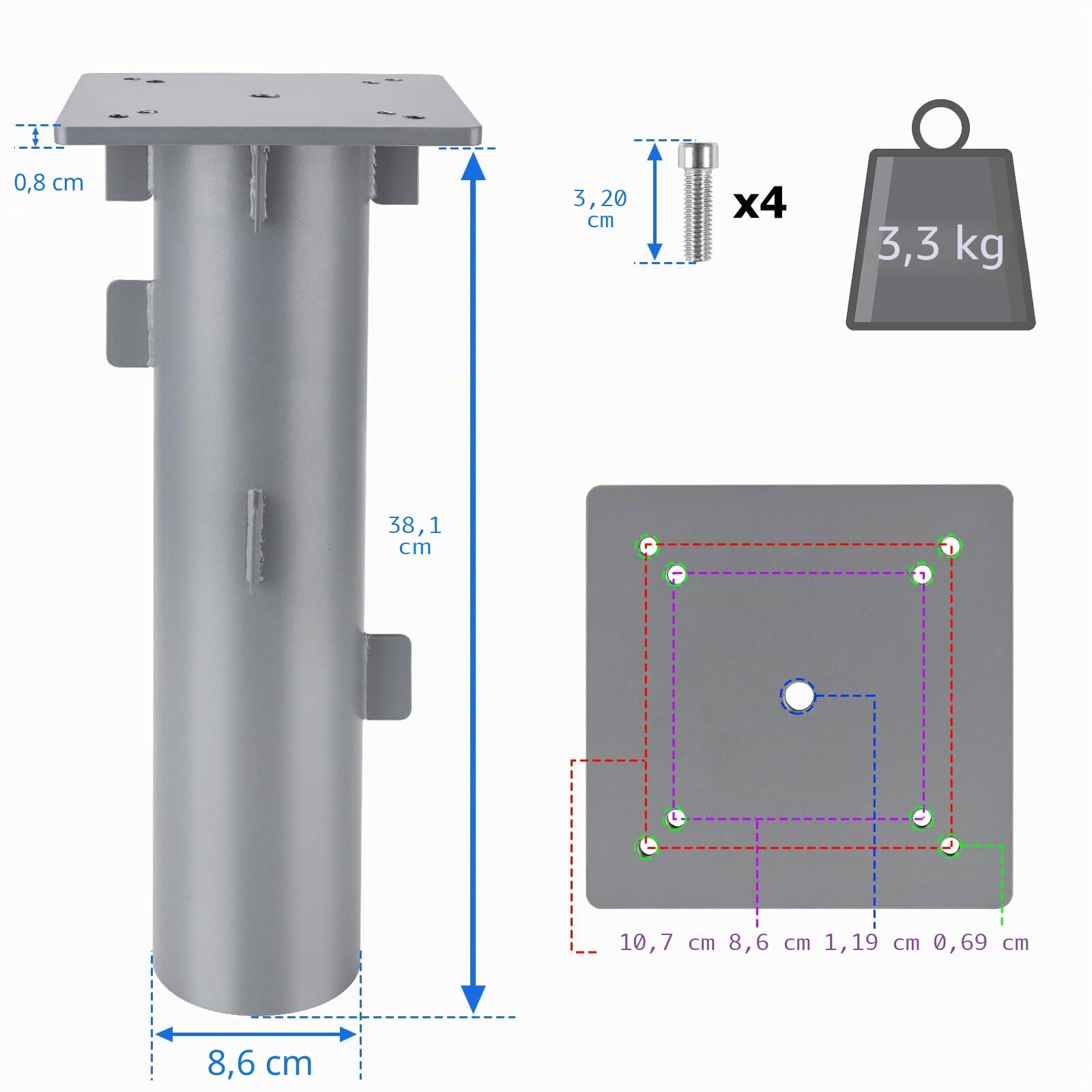 SLIIMU Universal Metall Bodenplatte für Ampelschirme, Sonnenschirmständer für Sonnenschirm, Bodenhülse für Kurbelschirm, Sonnenschirm-Schirm-Ständer, zum Einbetonieren (Silber-2)