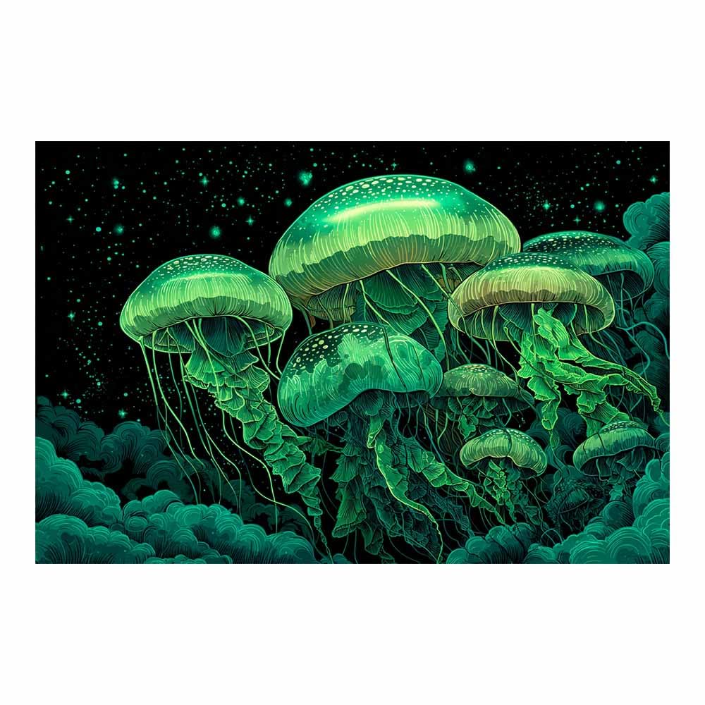 HUYEEI marine animals Canvas Wall Art Jellyfishs in groups Canvas Prints Posters Modern Artwork for Livings Room Bedroom Bathroom Home Office(green)-60x90cm Unframed