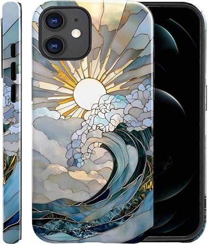 Funda para iPhone 11, funda brillante para mujeres y niñas, funda protectora contra caídas y arañazos, puesta de sol en el océano