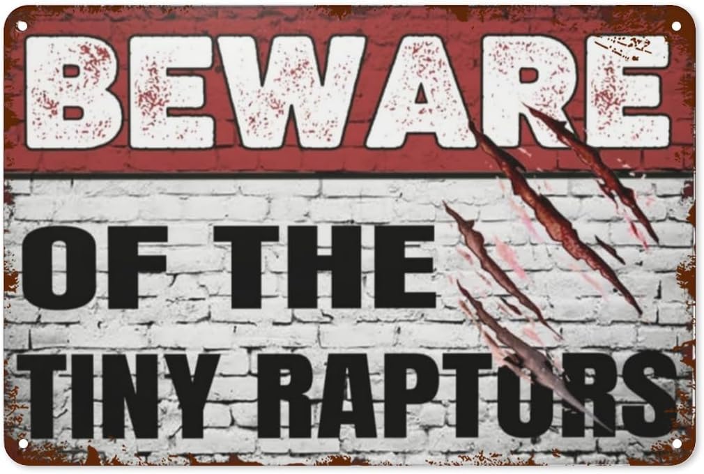 SMAZDFXX Beware Of The Tiny Raptors Funny Chicken Coop Signs Metal Tin for Chicken Lovers Outdoor Farm Chicken Yard Decorations 5.5"x8"
