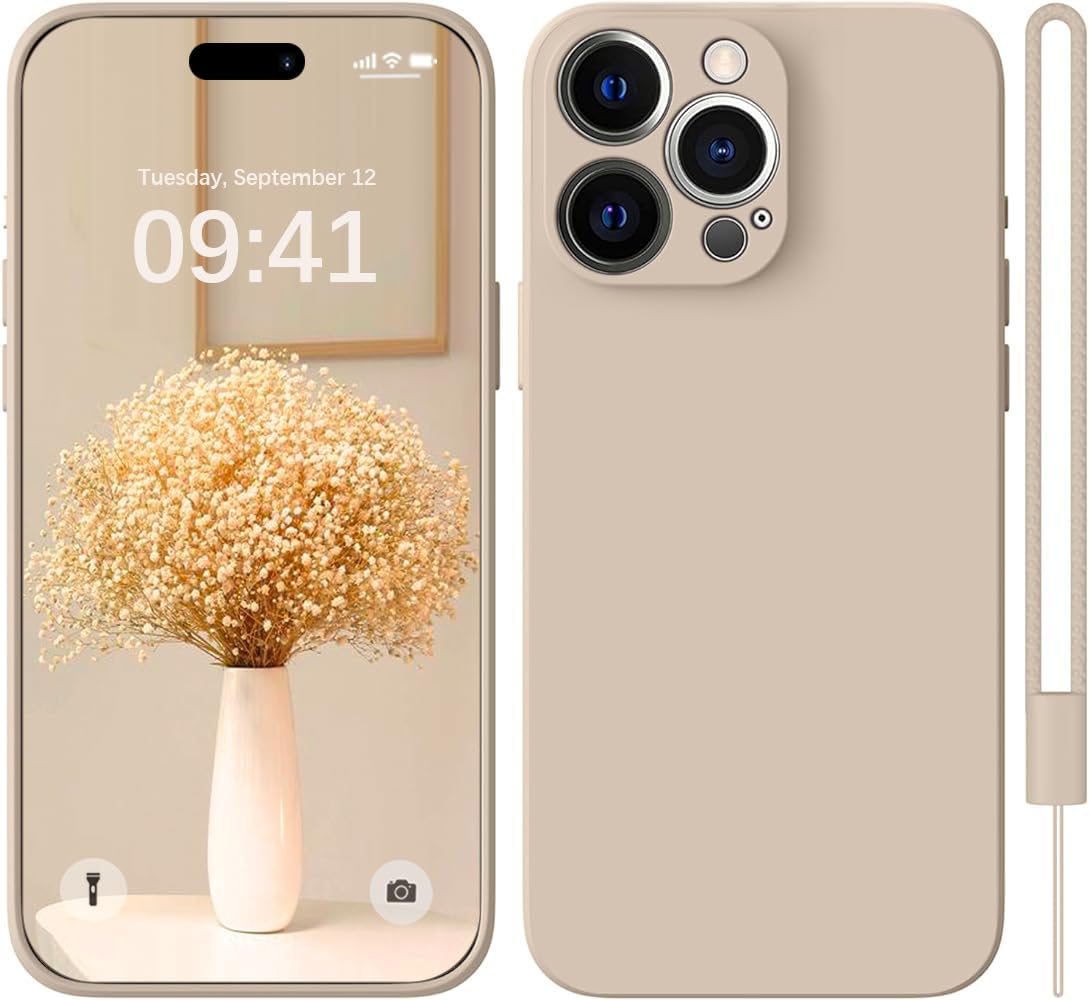 KPPIT iPhone 15 Pro Max Silicone Case 6.7-Inch,Shockproof Cover with Microfiber Lining,Silky-Soft Touch Full-Body Protective Phone Case(Khaki)